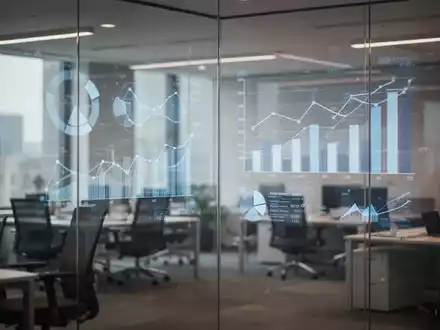 Abstrakte Datenvisualisierung mit einer europĂ€ischen Finanzkarte und statistischen Grafiken in einem modernen BĂŒro. - Foto: ĂŒber boerse-global.de