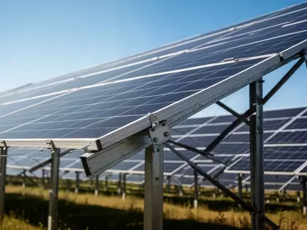 Moderne Photovoltaik-Module in einem Solarpark bei klarem Himmel. - Foto: über boerse-global.de