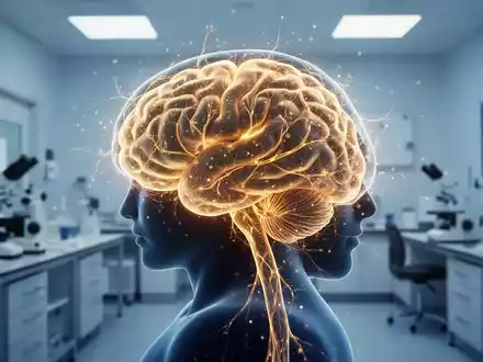 Abstrakte Darstellung eines gesunden menschlichen Gehirns mit leuchtenden neuronalen Netzwerken vor modernem Hintergrund. - Foto: über boerse-global.de