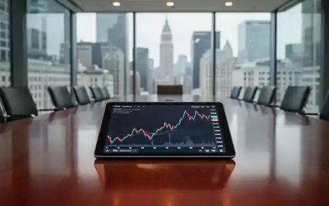 Ein verschwommenes Finanzdiagramm mit fallenden Aktienkursen auf einem Tablet in einem modernen Konferenzraum. - Foto: über boerse-global.de