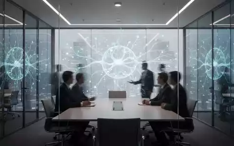 Modernes Büroinnenraum mit abstrakten Visualisierungen neuronaler Netze im Hintergrund. - Foto: über boerse-global.de