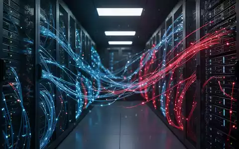 Ein schwach beleuchteter Serverraum mit leuchtenden Kabeln, der eine Cybersicherheitsbedrohung und Datenpanne darstellt. - Foto: über boerse-global.de