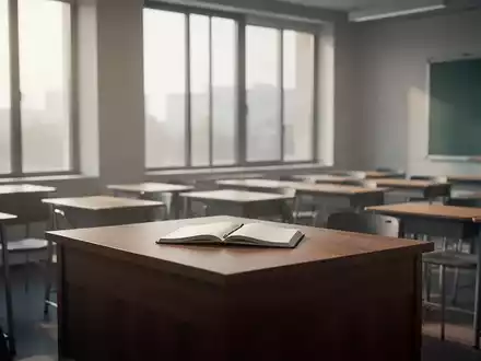 Ein leerer Schreibtisch in einem modernen, sonnendurchfluteten Klassenzimmer als Symbol für den Lehrermangel. - Foto: über boerse-global.de