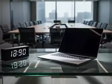 Ein moderner, minimalistischer Büroarbeitsplatz mit Laptop und digitaler Uhr, der die Debatte um flexible Arbeitszeiten symbolisiert. - Foto: über boerse-global.de