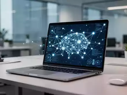 Moderner Büroarbeitsplatz mit digitaler Schnittstelle für KI-gesteuerte Kommunikation und Netzwerkverbindung. - Foto: über boerse-global.de