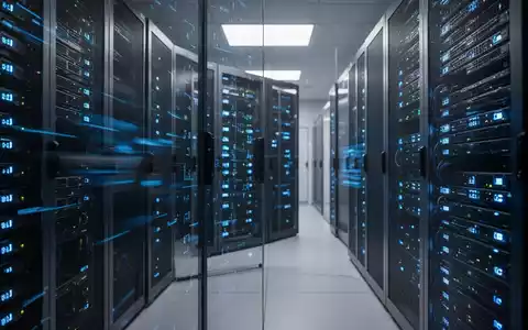 Moderne Serveranlage in einem Rechenzentrum mit blau leuchtenden LEDs - Foto: über boerse-global.de