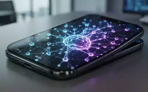 Nahaufnahme eines Smartphone-Bildschirms mit leuchtender, abstrakter KI-Oberfläche in professionellem Umfeld. - Foto: über boerse-global.de