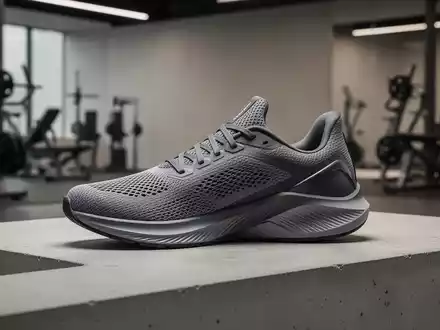 Moderner Fitness-Sneaker auf einer minimalistischen Betonoberfläche in einem professionellen Fitnessstudio. - Foto: über boerse-global.de