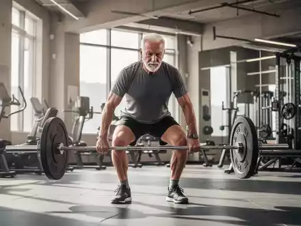 Ein sportlicher Senior beim Krafttraining in einem modernen Fitnessstudio, Fokus auf körperliche Vitalität und gesundes Altern. - Foto: über boerse-global.de