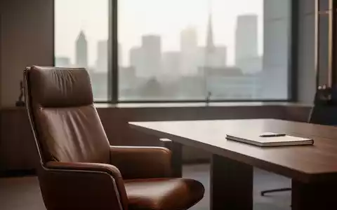 Ein minimalistisches, lichtdurchflutetes Büro eines Politikers mit einem leeren Schreibtisch und einem Sessel. - Foto: über boerse-global.de