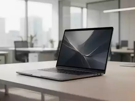 Ein modernes Laptop auf einem schlichten, minimalistischen Schreibtisch, das den wettbewerbsintensiven PC-Markt symbolisiert. - Foto: über boerse-global.de