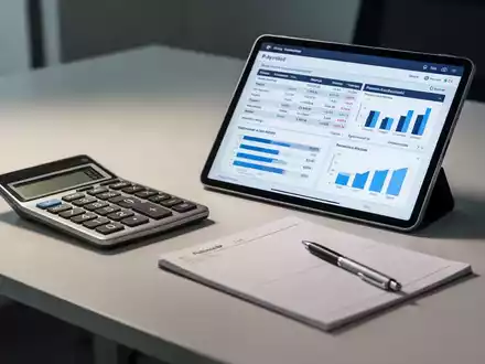 Ein moderner Schreibtisch mit Taschenrechner, Tablet und Notizblock als Symbol für Lohnabrechnung und Mindestlohn. - Foto: über boerse-global.de
