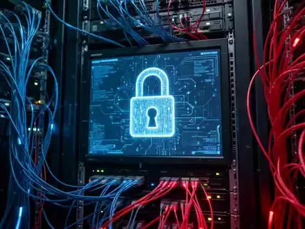 Digitale Darstellung eines Serverraums mit einem Vorhängeschloss-Symbol zur Visualisierung einer Ransomware-Bedrohung. - Foto: über boerse-global.de
