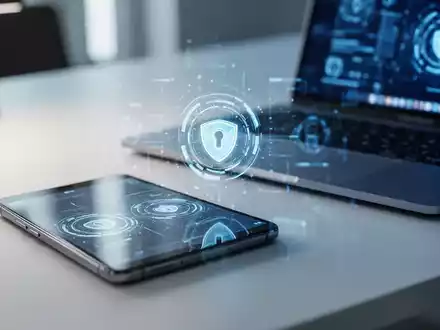 Ein Smartphone und ein Laptop auf einem modernen Schreibtisch symbolisieren die Sicherheit von Apple-Geräten. - Foto: über boerse-global.de