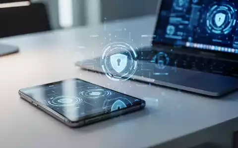 Ein Smartphone und ein Laptop auf einem modernen Schreibtisch symbolisieren die Sicherheit von Apple-Geräten. - Foto: über boerse-global.de