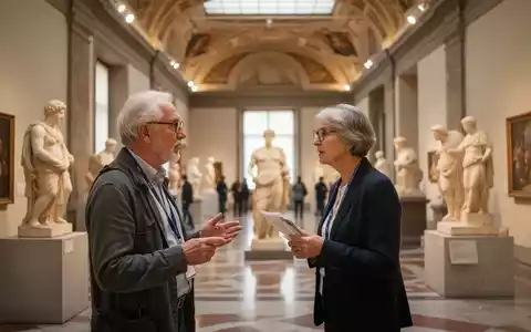 Eine ältere Person betrachtet in einem hellen, modernen Museum in Florenz eine Skulptur im Rahmen eines Betreuungsprogramms. - Foto: über boerse-global.de