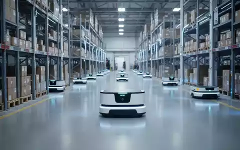 Autonomous mobile robots navigating a modern, automated warehouse floor to improve logistics productivity. - Foto: über boerse-global.de