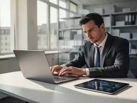 Modern administrative office with a digital workspace, representing the successful digital transformation of German local government. - Foto: über boerse-global.de