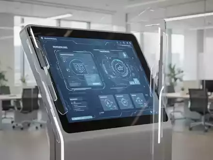 Moderne digitale Self-Service-Kioskoberfläche in einer professionellen Büroumgebung. - Foto: über boerse-global.de