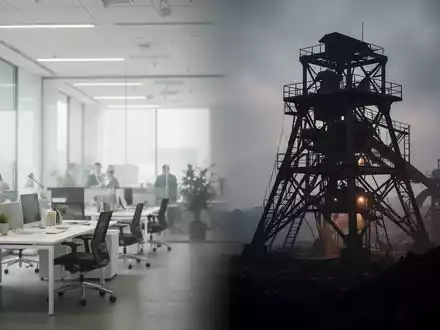 Symbolische Darstellung von Arbeitssicherheit: Eine moderne BĂŒroumgebung verbindet sich mit dem historischen Erbe der Industrie. - Foto: ĂŒber boerse-global.de