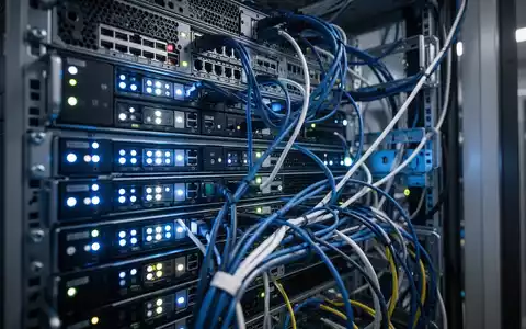 Moderne Server-Infrastruktur in einem Rechenzentrum mit leuchtenden LED-Anzeigen an Serverschränken. - Foto: über boerse-global.de