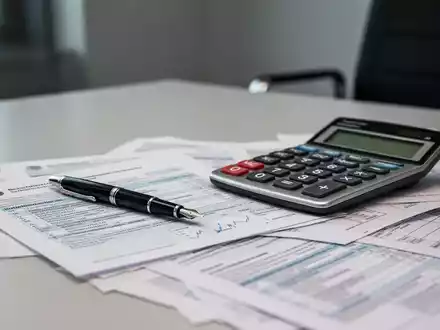 Ein Schreibtisch im Regierungsgebäude mit Taschenrechner, Füllfederhalter und Steuerunterlagen vor einem unscharfen Hintergrund. - Foto: über boerse-global.de