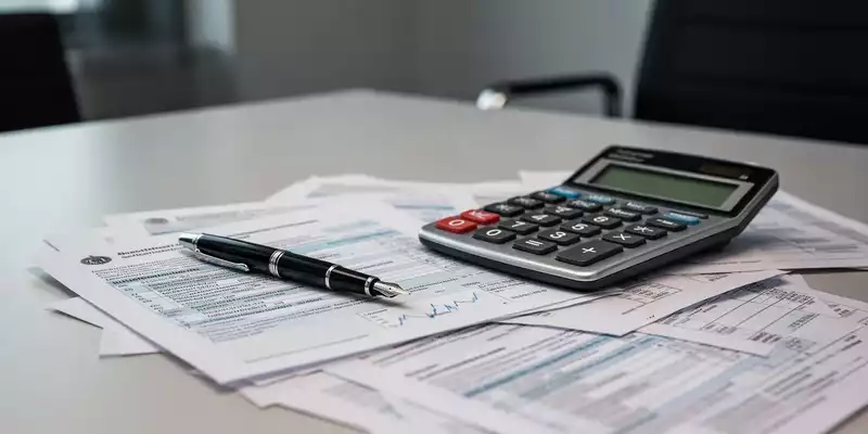 Ein Schreibtisch im Regierungsgebäude mit Taschenrechner, Füllfederhalter und Steuerunterlagen vor einem unscharfen Hintergrund. - Foto: über boerse-global.de