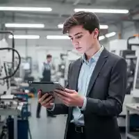 Ein junger Mensch in moderner Arbeitsumgebung betrachtet konzentriert ein Tablet in einer Werkstatt. - Foto: über boerse-global.de