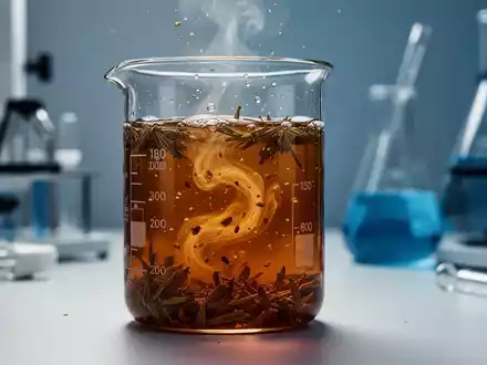 Ein Glasbecher mit einem Kräuter-Dekokt in einer Laborumgebung, der die wissenschaftliche Erforschung pflanzlicher Wirkstoffe symbolisiert. - Foto: über boerse-global.de