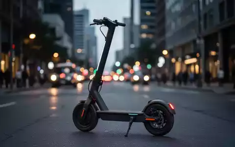 Ein moderner E-Scooter auf einem städtischen Gehweg vor unscharfer Kulisse bei Dämmerung. - Foto: über boerse-global.de