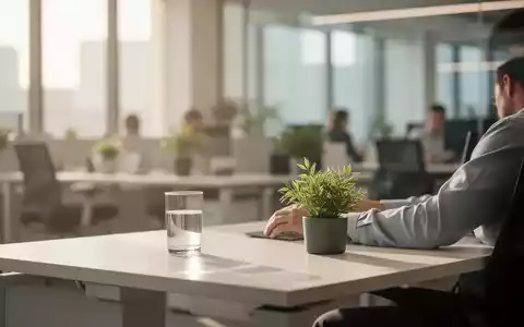 Ein heller, moderner Büroarbeitsplatz mit einer Pflanze und einem Glas Wasser als Symbol für betriebliche Gesundheitsförderung. - Foto: über boerse-global.de