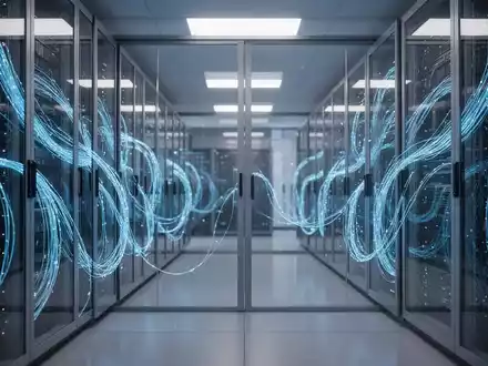 Moderner Serverraum mit leuchtenden Glasfaserkabeln als Symbol digitaler Technologieinfrastruktur. - Foto: über boerse-global.de