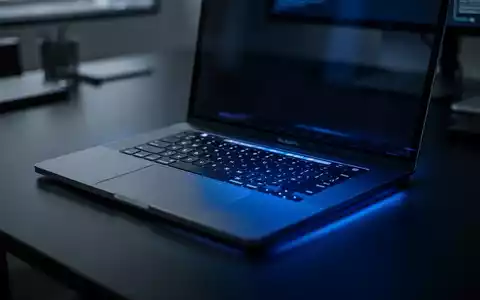 Ein Apple MacBook Pro auf einem dunklen Schreibtisch bei gedimmter, bläulicher Beleuchtung. - Foto: über boerse-global.de
