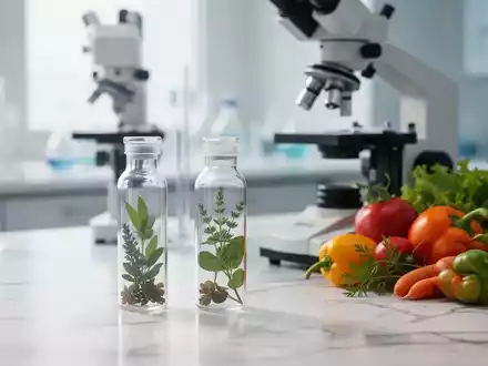 Ein wissenschaftliches Labor-Setting mit frischem Gemüse und medizinischen Forschungsutensilien als Symbol für gesundes Altern. - Foto: über boerse-global.de