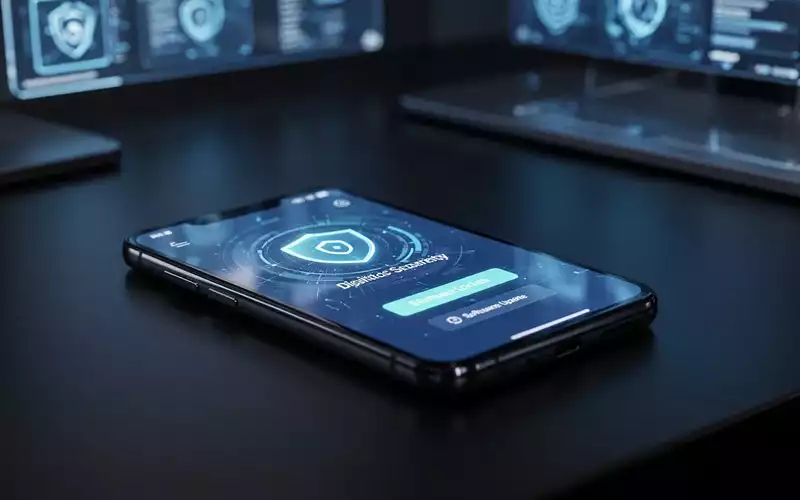 Ein modernes Smartphone auf einem Schreibtisch als Symbol für IT-Sicherheit und Software-Updates bei mobilen Geräten. - Foto: über boerse-global.de