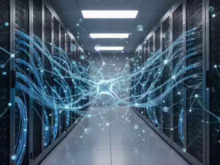 Moderne Serverräume mit leuchtenden Glasfaserkabeln und digitalen Netzwerkknoten als Symbol für künstliche Intelligenz. - Foto: über boerse-global.de