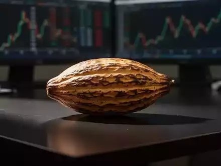 Einzelne Kakaofrucht auf einem dunklen Schreibtisch, symbolisch für den Kursverlauf des WisdomTree Cocoa 2x ETP. - Foto: über boerse-global.de
