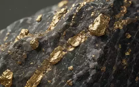 Nahaufnahme von goldhaltigem Gestein mit sichtbaren Goldadern in einem Quarzbrocken - Foto: über boerse-global.de