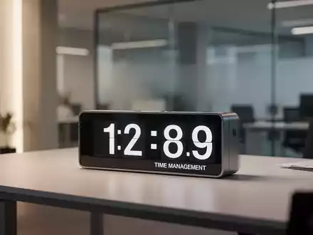 Moderner Büroarbeitsplatz mit einer Digitaluhr, die das Thema Arbeitszeit und gesetzliche Regelungen symbolisiert. - Foto: über boerse-global.de