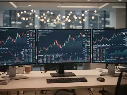 Steigende Aktienkursgrafiken auf einem modernen Computerbildschirm in einem FinanzbĂŒro. - Foto: ĂŒber boerse-global.de