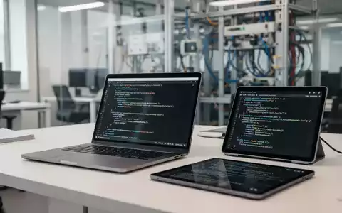 Moderner Arbeitsplatz mit Laptop und digitalem Code-Display zur Darstellung von IT-Qualifizierung. - Foto: über boerse-global.de