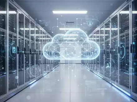Modernes Rechenzentrum mit abstrakten digitalen Overlays für Cloud-Infrastruktur und IT-Modernisierung. - Foto: über boerse-global.de