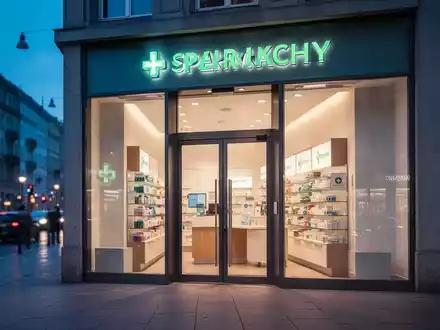 Eine moderne Apothekenfassade in München bei Dämmerung in einer städtischen Umgebung. - Foto: über boerse-global.de