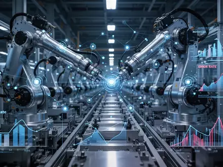 Hochmoderne Fertigungsstraße mit digitaler Datenvisualisierung zur Fehleranalyse in einer Industrieanlage. - Foto: über boerse-global.de