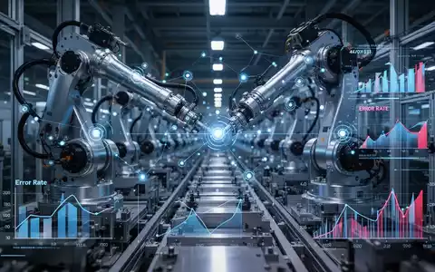 Hochmoderne Fertigungsstraße mit digitaler Datenvisualisierung zur Fehleranalyse in einer Industrieanlage. - Foto: über boerse-global.de