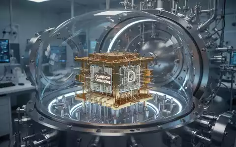 Ein goldener Quantenprozessor in einem kryogenen Kühlsystem, beleuchtet in einem modernen Labor. - Foto: über boerse-global.de