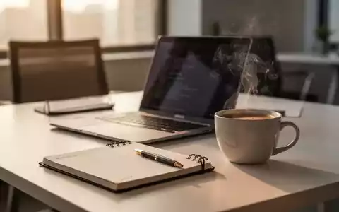 Ein aufgeräumter Schreibtisch mit Laptop und Kaffeetasse in ruhigem Morgenlicht als Symbol für den Arbeitsbeginn. - Foto: über boerse-global.de