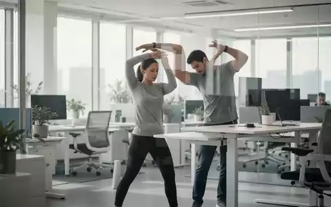 Eine Person führt in einem modernen Büro eine leichte Übung neben einem Stehpult aus, um die Fitness am Arbeitsplatz zu fördern. - Foto: über boerse-global.de