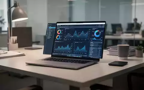 Moderner Büroarbeitsplatz mit Laptop, der Datenanalysen und Softwareoberflächen zeigt. - Foto: über boerse-global.de