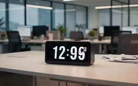 Ein moderner Schreibtisch mit einer Digitaluhr, die das Ende des Arbeitstages symbolisiert, in einer professionellen Büroumgebung. - Foto: über boerse-global.de